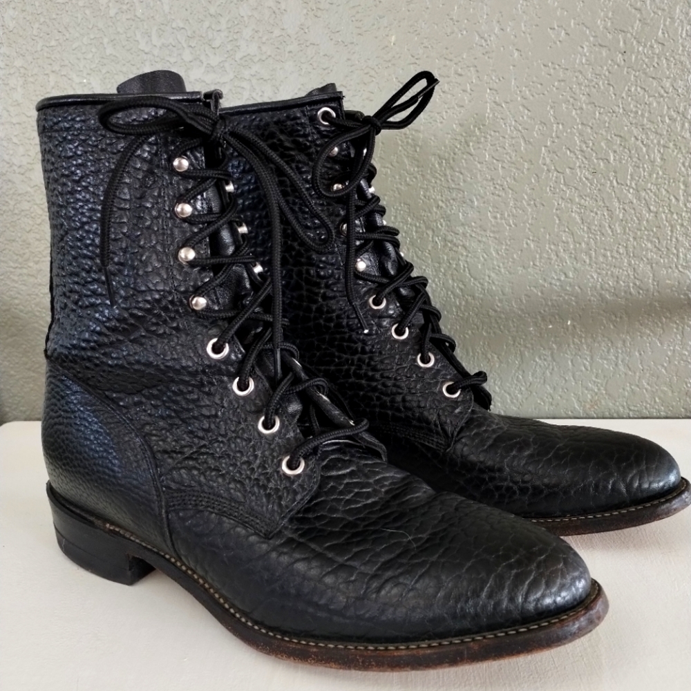 Justin 522 Vintage Western Bullhide Pebbled Leather Roper Boot in size 9.5D